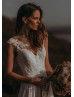 Cap Sleeves Ivory Lace Chiffon Boho Beach Wedding Dress